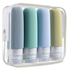 Accesorii pentru sticle de călătorie din silicon. Recipiente portabile, fără BPA, care se stoarce, cu o geantă de toaletă transp