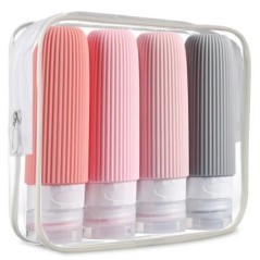 Accesorii pentru sticle de călătorie din silicon. Recipiente portabile, fără BPA, care se stoarce, cu o geantă de toaletă transp