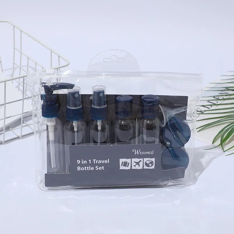 Set de sticle de călătorie reîncărcabile 9 buc. Spray pentru dozare loțiune gel de duș esență șampon cosmetice container gol dep