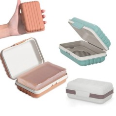 Vasă de săpun de baie cu capac Cutia de săpun din plastic pentru acasă menține săpunul uscat.