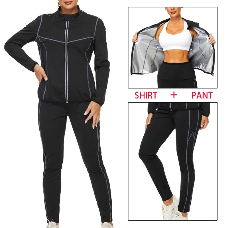 SEXYWG Set de saună pentru femei Costum de slăbit Pantaloni de transpirație Jachetă de fitness Leggings Termo cu mâneci lungi Pa SEXYWG Set de saună pentru femei Costum de slăbit Pantaloni de transpirație Jachetă de fitness Leggings Termo cu mâneci lungi Pa
