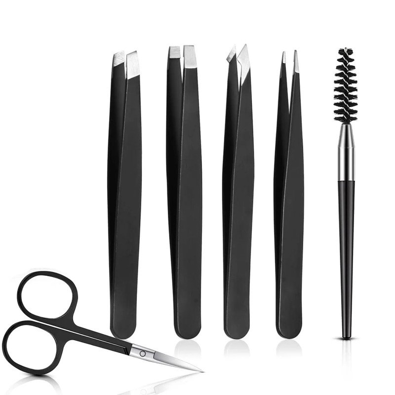Set de 6 pensete pentru sprancene cu foarfece curbate, perie pentru gene, barbă, pentru îndepărtarea părului sprâncenelor, pentr Set de 6 pensete pentru sprancene cu foarfece curbate, perie pentru gene, barbă, pentru îndepărtarea părului sprâncenelor, pentr