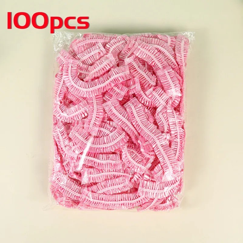 100 buc/set Șepci de duș de unică folosință din plastic, accesorii pentru acoperirea capului, roz, salon spa, hotel, vopsea pent