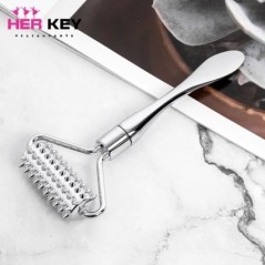 Spatulă cu rolă ascuțită din oțel inoxidabil, bilă de masaj, masaj cu role de piatră pentru a îmbunătăți frumusețea facială a gâ