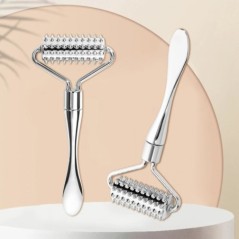 Spatulă cu rolă ascuțită din oțel inoxidabil, bilă de masaj, masaj cu role de piatră pentru a îmbunătăți frumusețea facială a gâ