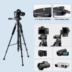 Telefon de călătorie Self Trepied Aluminiu Înalt 55” 140CM Stand cu plăci rapide Montare Pan Head pentru Canon Nikon DSLR SLR Ap