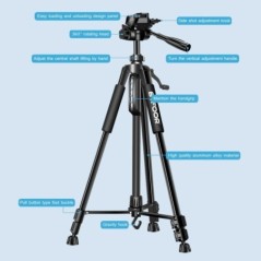 Telefon de călătorie Self Trepied Aluminiu Înalt 55” 140CM Stand cu plăci rapide Montare Pan Head pentru Canon Nikon DSLR SLR Ap