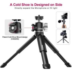 Mini trepied Ulanzi U-Vlog lite cu cap sferic de 360° și stick de selfie cu pantof rece Trepied de masă pentru cameră, iPhone, t