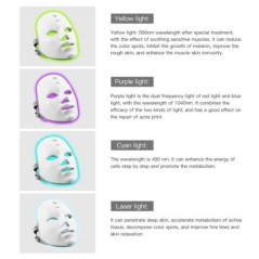 Mască facială CkeyiN LED pentru terapie cu lumină roșie, 7 culori, radiofrecvență fotonică, întinerirea pielii, instrument de în