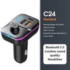 Transmițător FM Bluetooth 5.0 Modulator radio auto Mâini libere Player MP3 cu adaptor de încărcare super rapidă USB de 22,5 W pe