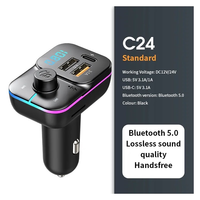 Transmițător FM Bluetooth 5.0 Modulator radio auto Mâini libere Player MP3 cu adaptor de încărcare super rapidă USB de 22,5 W pe