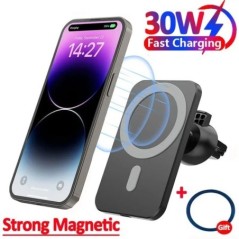 Încărcător magnetic de mașină fără fir de 30W MacSafe pentru iPhone 15 14 13 12 Pro Max Xiaomi Samsung Suport pentru telefon cu 