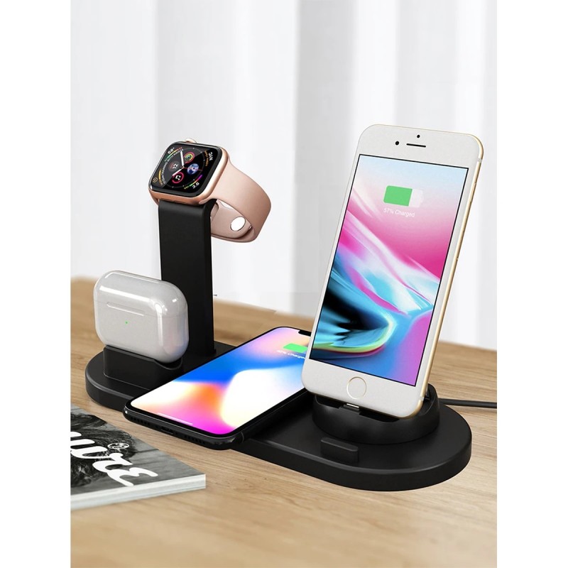 Suport pentru încărcător fără fir 5 în 1 pentru iPhone 15 14 13 12 11 X Apple Watch Airpods Încărcătoare pentru telefon de birou