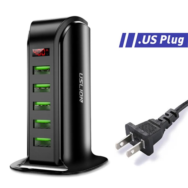 Hub de încărcare USB cu mai multe porturi USLION 5 pentru telefonul mobil Conexiune UE Regatul Unit SUA Afișaj LED Încărcare USB