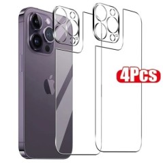Sticlă securizată 4 în 1 pentru iPhone 15 14 13 11 Pro Max 12 Mini Plus 15Plus 15Pro 14Pro Protector pentru ecran din spate cu f