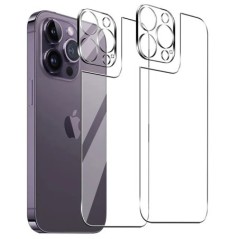Sticlă securizată 4 în 1 pentru iPhone 15 14 13 11 Pro Max 12 Mini Plus 15Plus 15Pro 14Pro Protector pentru ecran din spate cu f