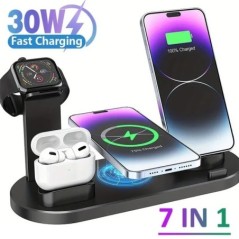 Suport suport pentru încărcător fără fir 7 în 1 30W pentru iPhone 14 13 12 Stație de andocare de încărcare rapidă Apple Watch pe