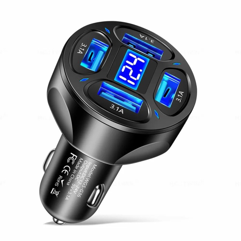 Încărcător auto de 240 W Porturi USB duble Încărcare super rapidă de 120 W cu afișaj digital Adaptor de încărcare rapidă pentru 