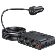 Încărcătoare de mașină 128W PD+QC3.0 Adaptor de încărcare rapidă Splitter de putere cu 3 prize 12-24V cu 4 porturi USB Afișaj vo