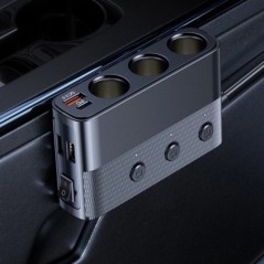 Încărcătoare de mașină 128W PD+QC3.0 Adaptor de încărcare rapidă Splitter de putere cu 3 prize 12-24V cu 4 porturi USB Afișaj vo