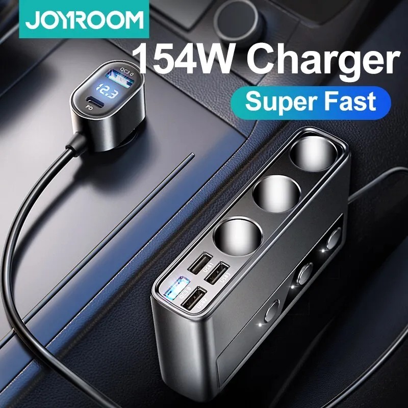 Adaptor pentru încărcător auto Joyroom 154W 9 în 1 PD 3 prize Splitter pentru brichetă Întrerupătoare independente de încărcare 