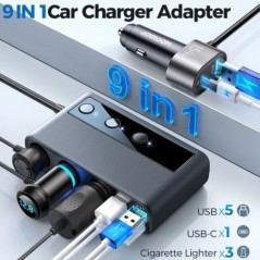Adaptor pentru încărcător auto Joyroom 154W 9 în 1 PD 3 prize Splitter pentru brichetă Întrerupătoare independente de încărcare 