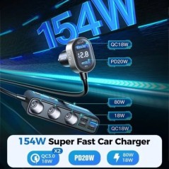 Adaptor pentru încărcător auto Joyroom 154W 9 în 1 PD 3 prize Splitter pentru brichetă Întrerupătoare independente de încărcare 