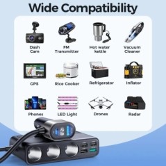 Adaptor pentru încărcător auto Joyroom 154W 9 în 1 PD 3 prize Splitter pentru brichetă Întrerupătoare independente de încărcare 