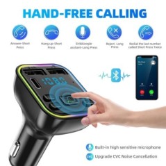 Transmițător FM Bluetooth 5.0 pentru mașină PD Type-C Dual USB 3.1A Încărcător rapid Lumină ambientală colorată Player modulator