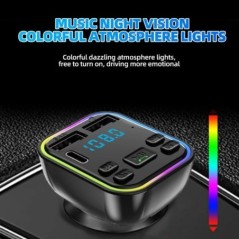 Transmițător FM Bluetooth 5.0 pentru mașină PD Type-C Dual USB 3.1A Încărcător rapid Lumină ambientală colorată Player modulator
