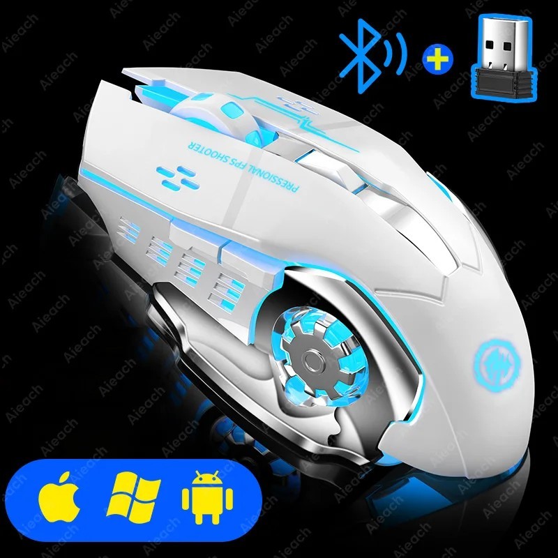 Mouse fără fir reîncărcabil pentru gaming Mouse Bluetooth silențios USB mecanic E-Sports Iluminare din spate PC Gamer Mouse pent