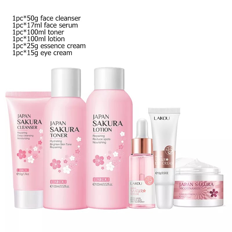Sakura Facial Cleaner Ser coreean de față Gel peeling anti acnee Hidratează Fade Cercurile Întunecate Cremă pentru ochi Cosmetic