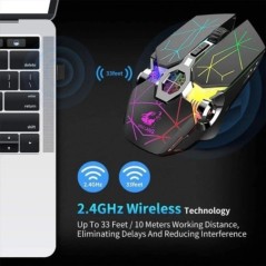 Mouse pentru jocuri fără fir Lumini RGB reîncărcabile DPI reglabil Clic silențios Auto Sleep Ergonomic pentru jocuri sau lucru