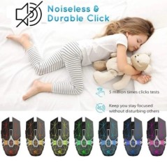 Mouse pentru jocuri fără fir Lumini RGB reîncărcabile DPI reglabil Clic silențios Auto Sleep Ergonomic pentru jocuri sau lucru