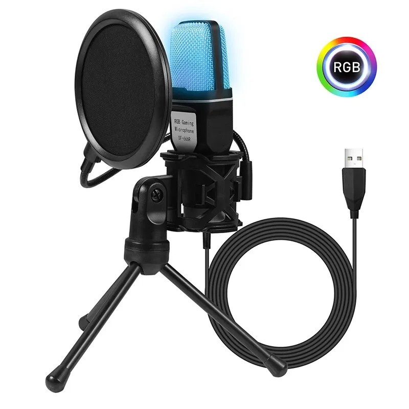 SF666R Microfon USB Microfon RGB Condensator Fir Microfon pentru jocuri pentru Podcast Studio de înregistrare Streaming Laptop P