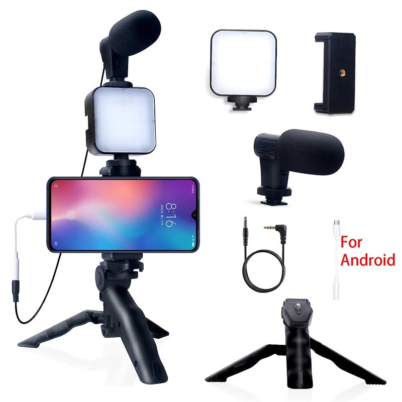 Kit de vlogging pentru smartphone pentru iPhone Android cu trepied Mini microfon Kit de starter Vlog pentru TikTok Stream live v