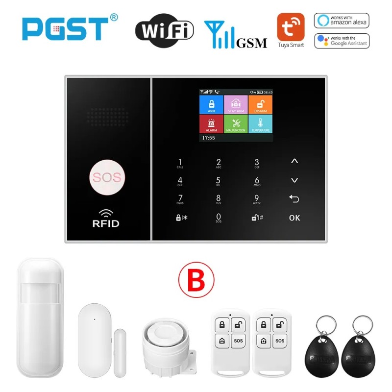 Sistem de alarmă de viață inteligentă PGST pentru gazdă de alarmă de securitate WIFI GSM cu ușă și senzor de mișcare Tuya Smart 