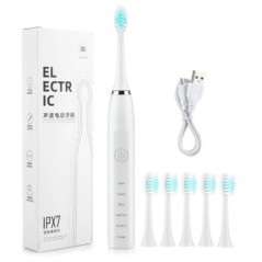 Periuță de dinți electrică sonică pentru bărbați și femei, pentru adulți, reîncărcabilă prin USB, IPX7, impermeabilă, pentru alb