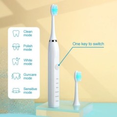 Periuță de dinți electrică sonică pentru bărbați și femei, pentru adulți, reîncărcabilă prin USB, IPX7, impermeabilă, pentru alb