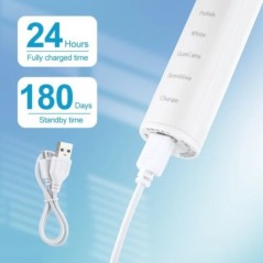 Periuță de dinți electrică sonică pentru bărbați și femei, pentru adulți, reîncărcabilă prin USB, IPX7, impermeabilă, pentru alb