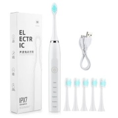 Periuță de dinți electrică sonică pentru bărbați și femei, pentru adulți, reîncărcabilă prin USB, IPX7, impermeabilă, pentru alb