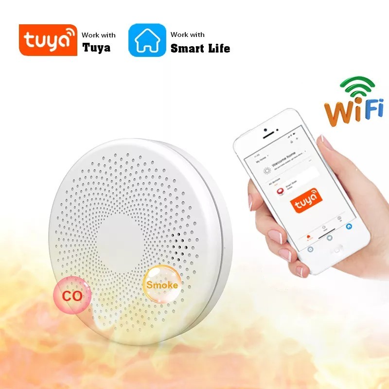 2 in 1 Version WiFi Tuya Smart Co & Smoke Detector Alarm Carbon Monoxide Parlor Room Kitchen Shop Fire PIR Sound Sensor Alert 2 in 1 Version WiFi Tuya Smart Co & Smoke Detector Alarm Carbon Monoxide Parlor Room Kitchen Shop Fire PIR Sound Sensor Alert