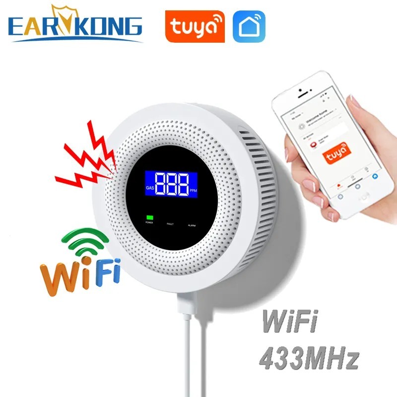 EARYKONG Wifi Senzor de gaz natural Combustibil de uz casnic Detector de alarmă de gaz GPL inteligent Senzor de scurgeri Detecto