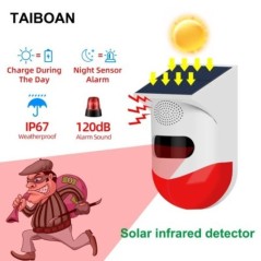 Alarmă solară PIR cu infraroșu pentru exterior Sirenă WiFi inteligentă impermeabilă fără fir 433MHz Senzor stroboscop antiefracț