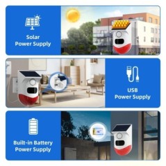 Alarmă solară PIR cu infraroșu pentru exterior Sirenă WiFi inteligentă impermeabilă fără fir 433MHz Senzor stroboscop antiefracț
