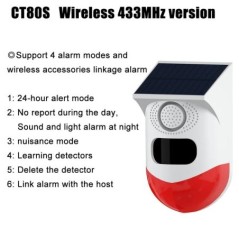 Alarmă solară PIR cu infraroșu pentru exterior Sirenă WiFi inteligentă impermeabilă fără fir 433MHz Senzor stroboscop antiefracț