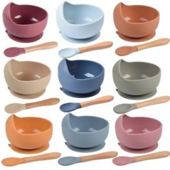 Set bol pentru hrănire pentru bebeluși din silicon de calitate alimentară, bol pentru hrănire pentru copii, rezistent la apă, cu