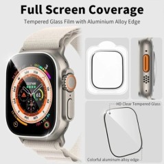Sticlă de protecție pentru ecran pentru Apple Watch Ultra 2 49 mm Folie cu cadru metalic temperat Anti-zgârieturi IWatch Series 