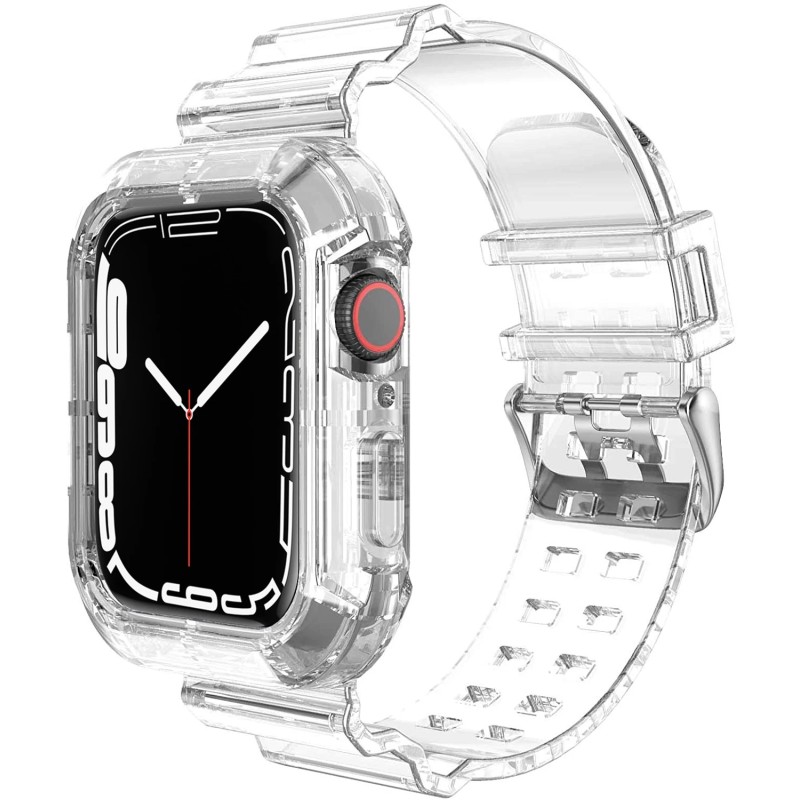 Carcasa+Curea pentru Apple Watch Band 44mm 40mm 45mm 41mm 42mm 38mm Accesorii Bratara din silicon transparent iWatch series 8 3 