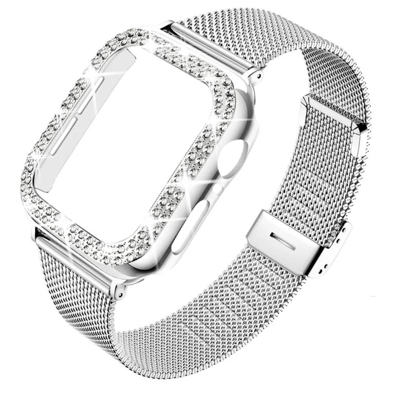 Carcasă cu diamante + curea metalică pentru banda iWatch Ultra 2, brățară din oțel inoxidabil pentru Apple Watch 9 8 7 45mm 44mm